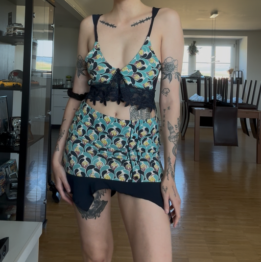 Reworked Secondhand Two-Piece Set (Top & Asymmetrical Mini Skirt) | Marko