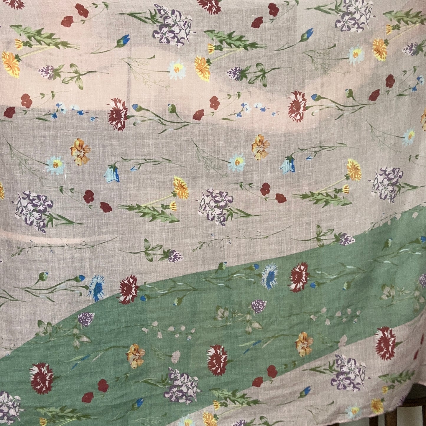 Pink and Green Scarf with Flowers