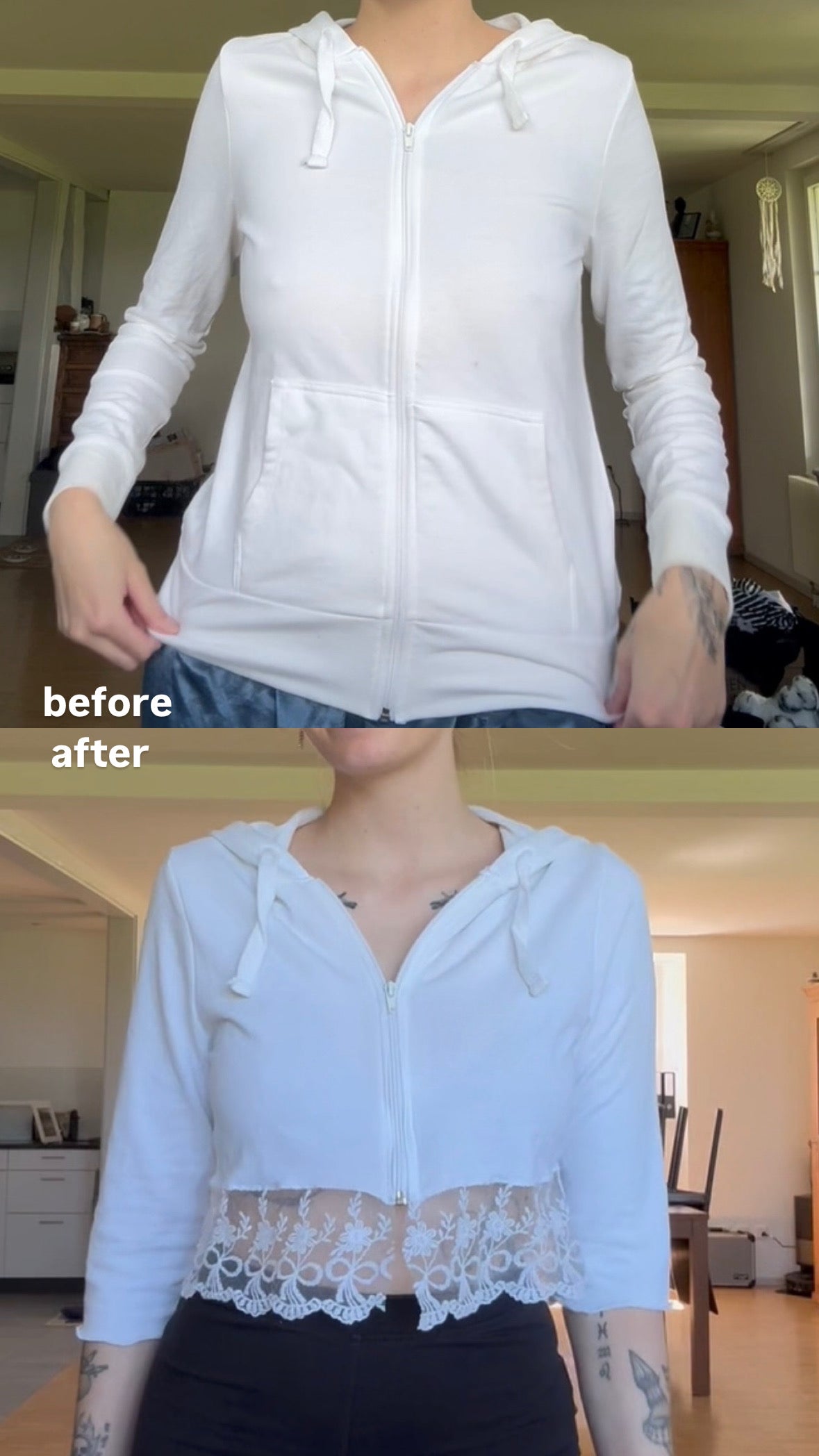 Whimsical Lace Cropped Hoodie – One of a Kind