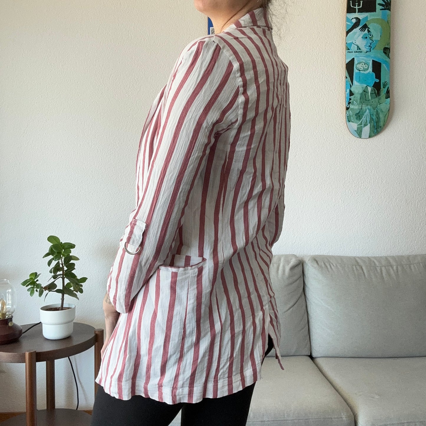 White Cardigan with pink Stripes