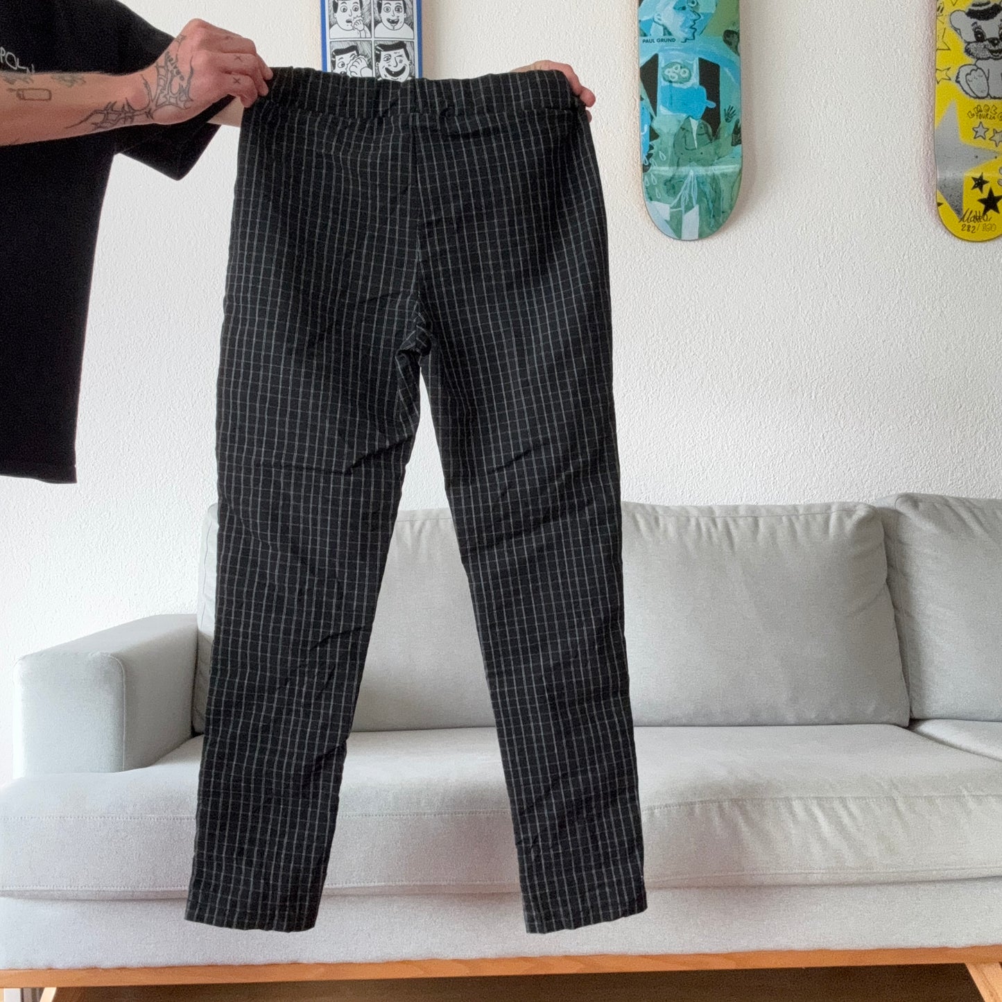 Black Pants with white checked pattern | Bern