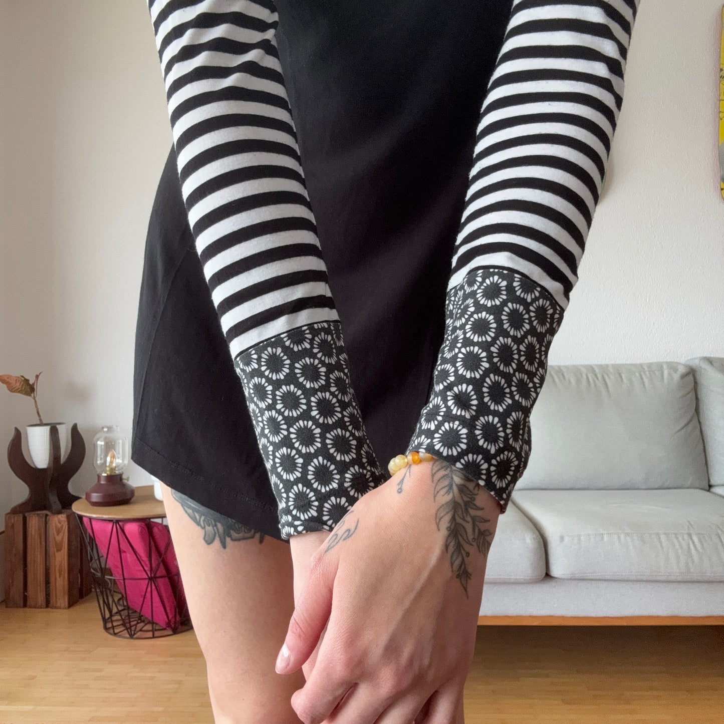 Black Dress with black and white striped sleeves | Bern