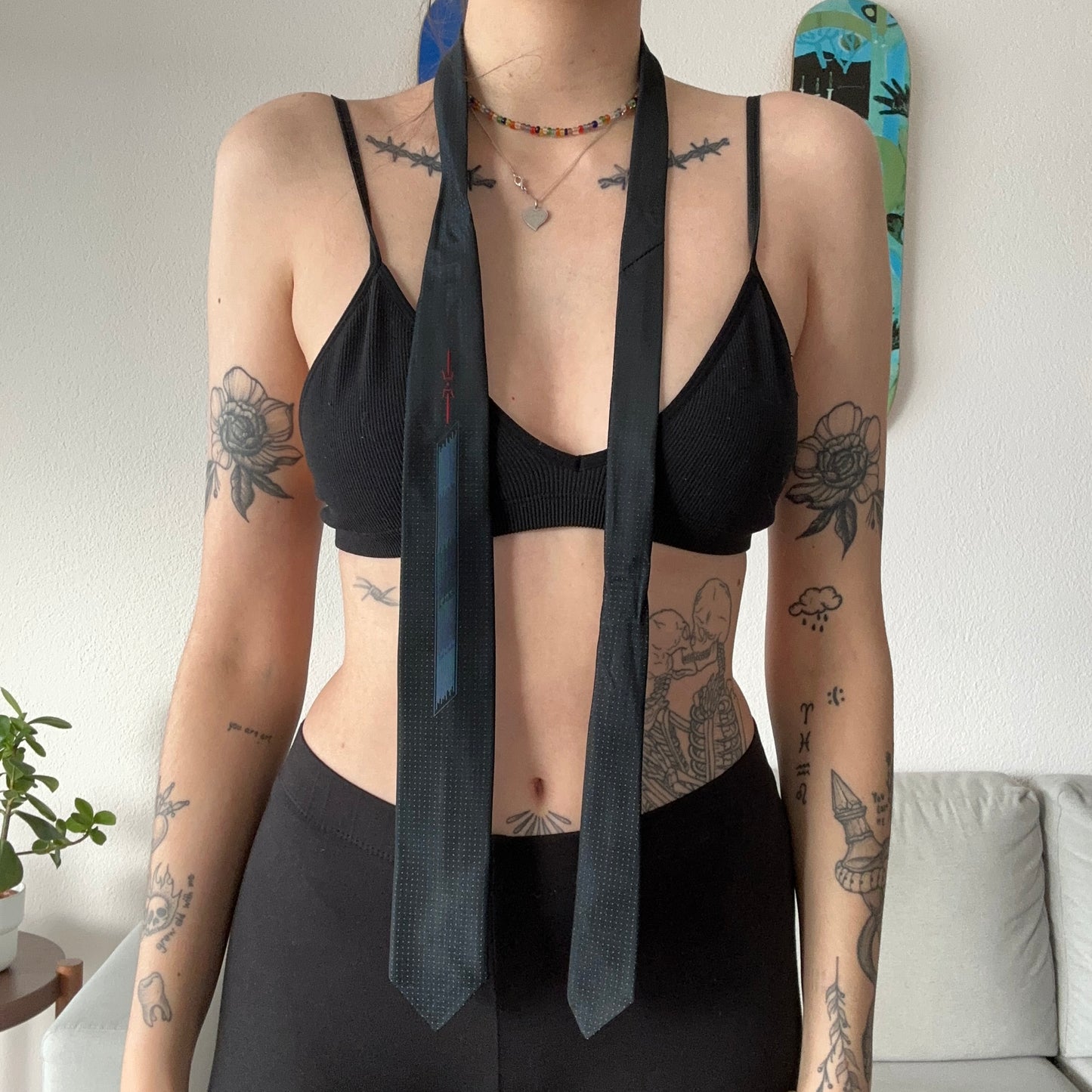 Vintage Black Tie with Red and Darkblue Details