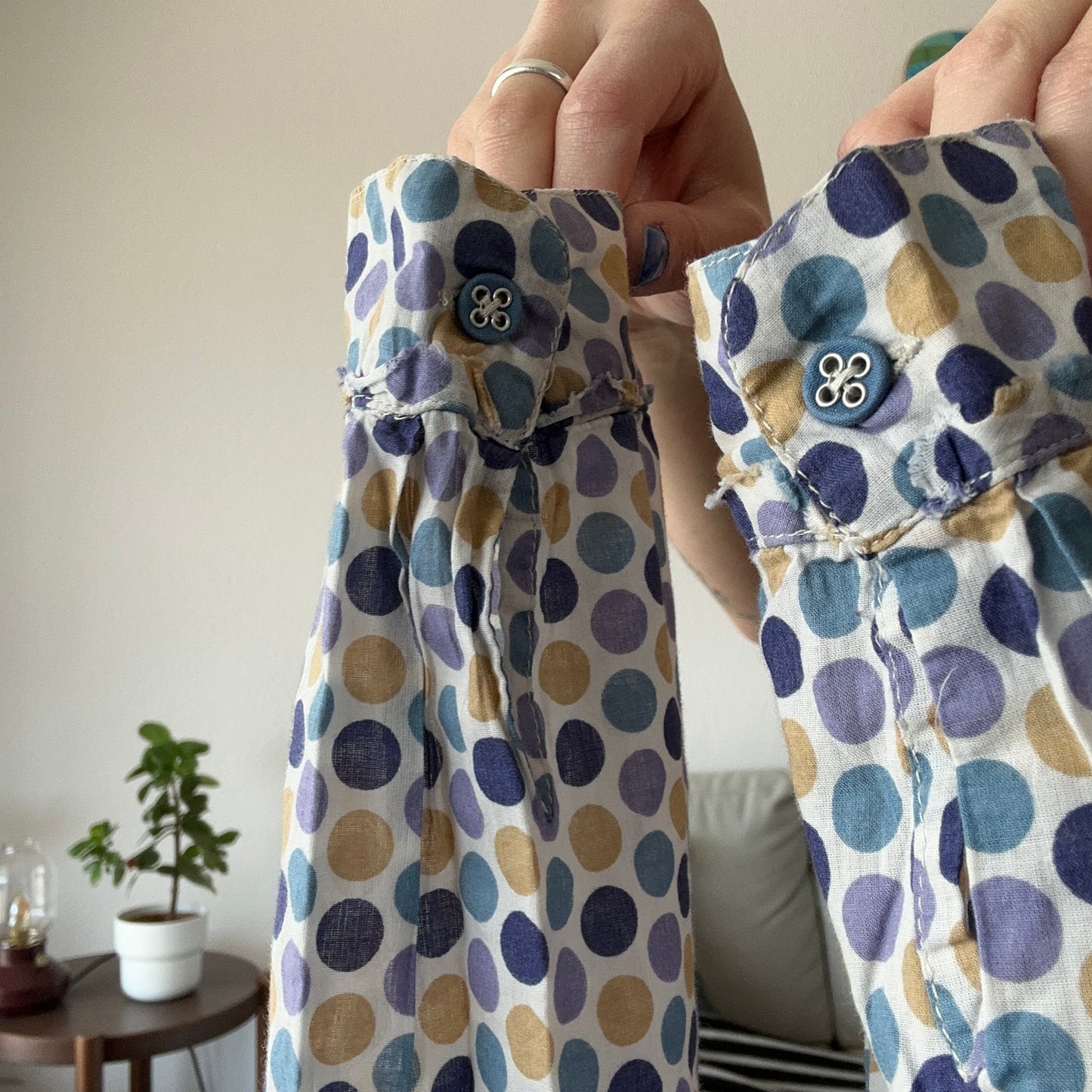 White Blouse with Purple, Blue and Yellow Dots | Bern