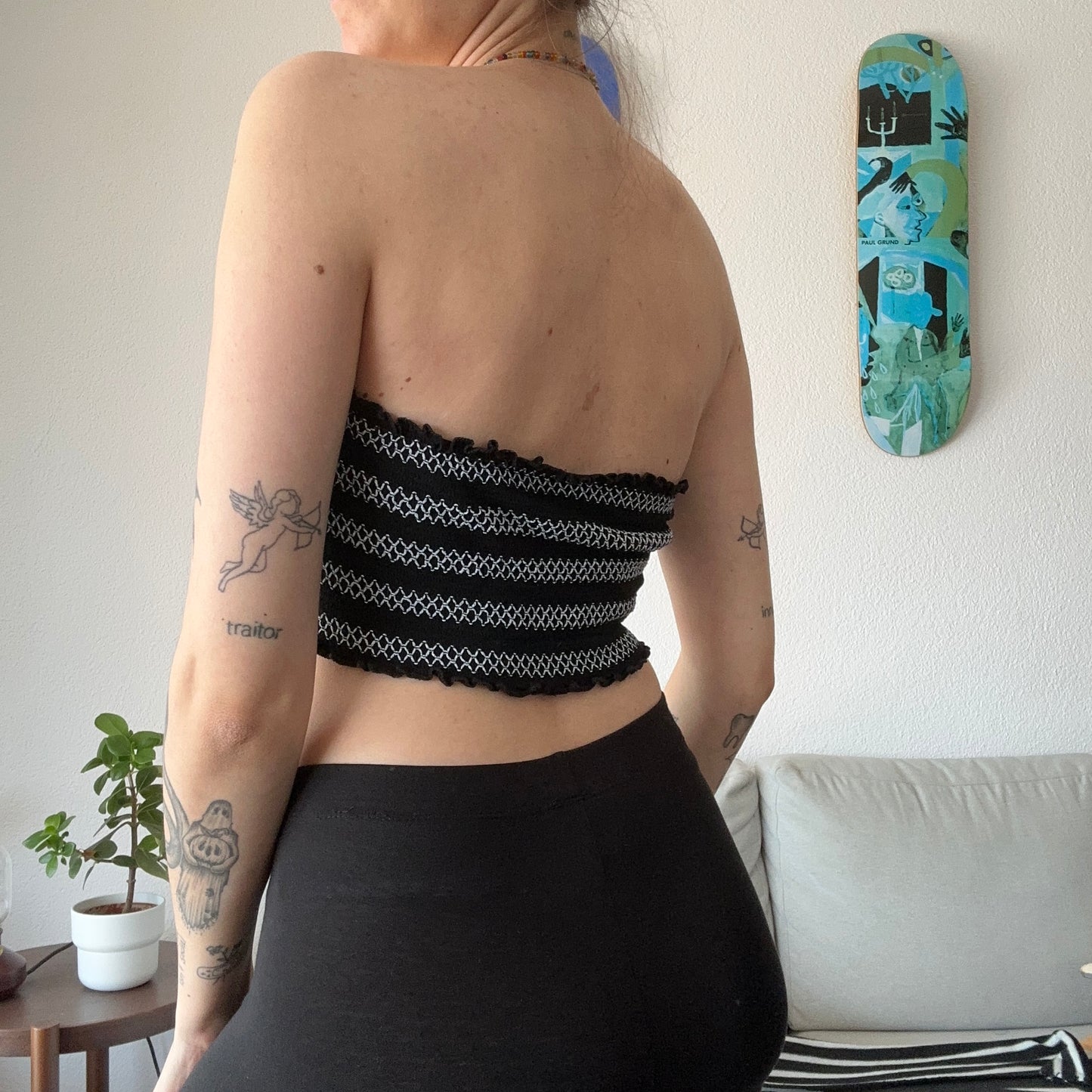 Black Bandeau Top with white Stripes | Bern