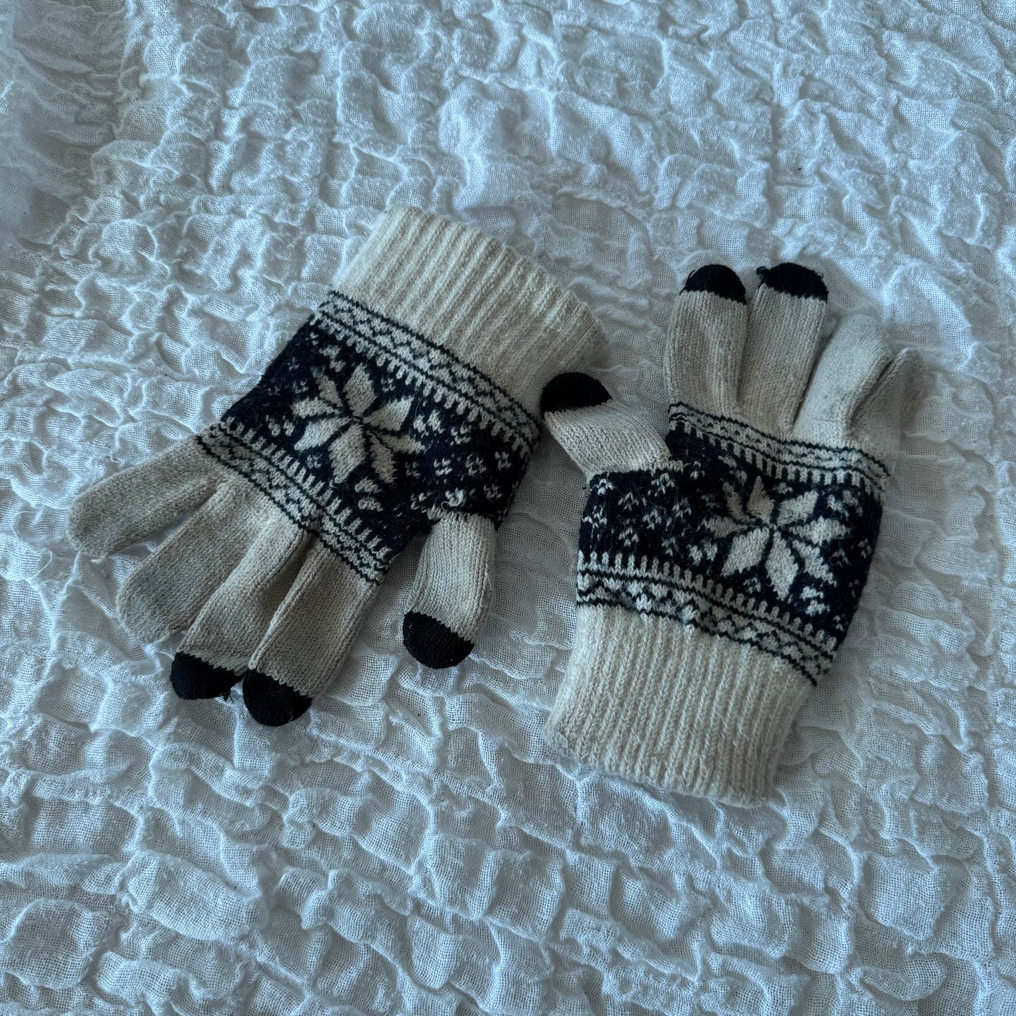 White Gloves with Black Pattern