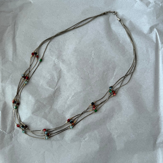 Silver Necklace with colorful pearls | Bern