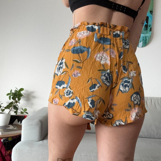 Yellow Shorts with Flower Pattern