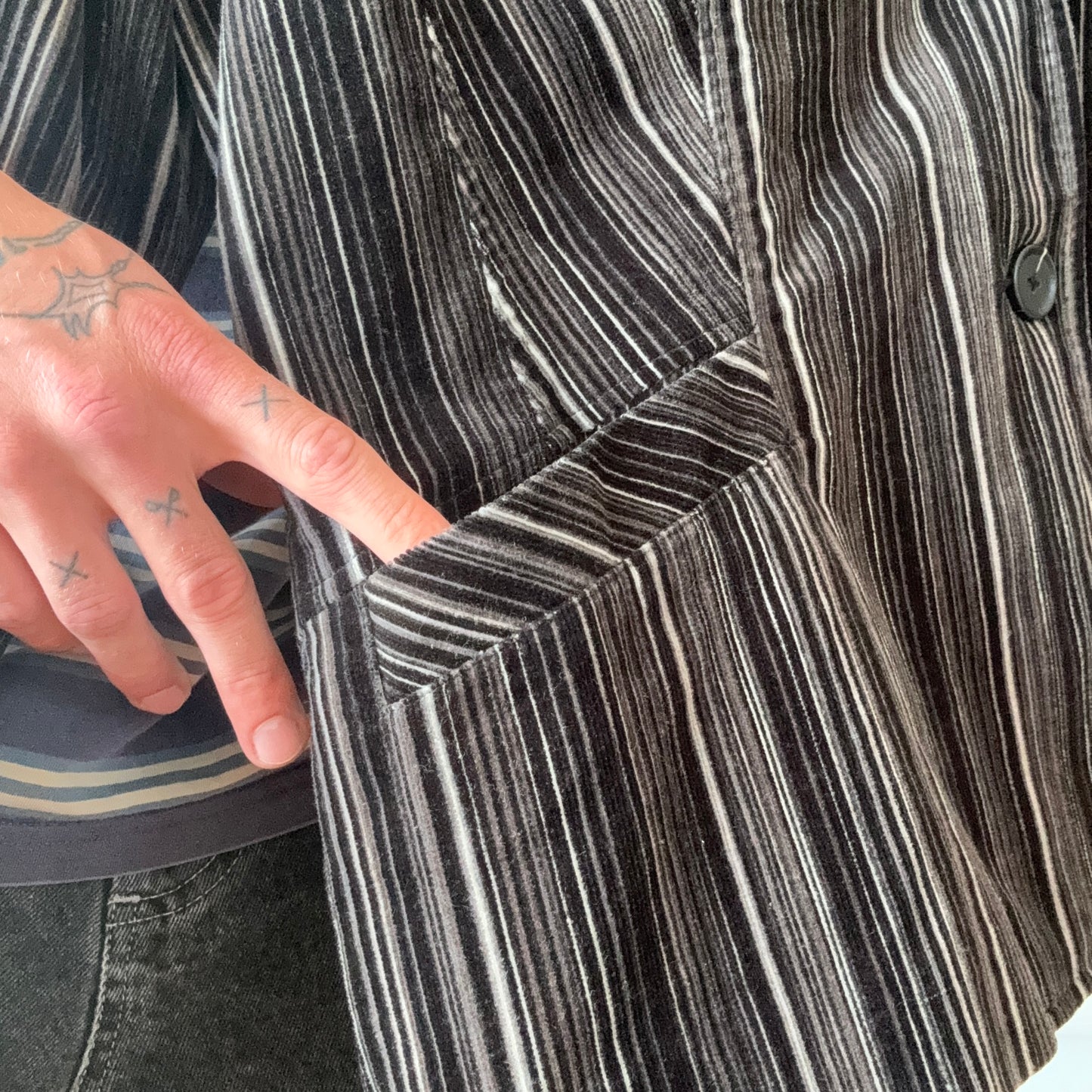 Black Blazer with gray and white Stripes