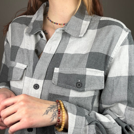 White and Gray Blouse | Bern