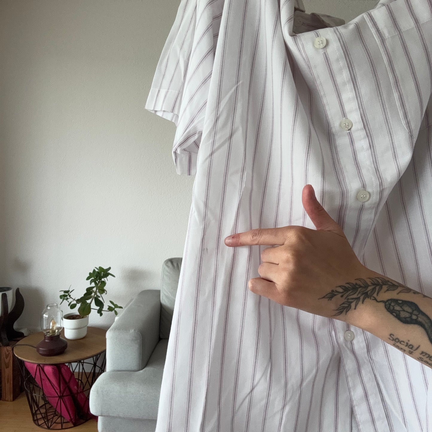 White PKZ Shirt / Blouse with purple stripes