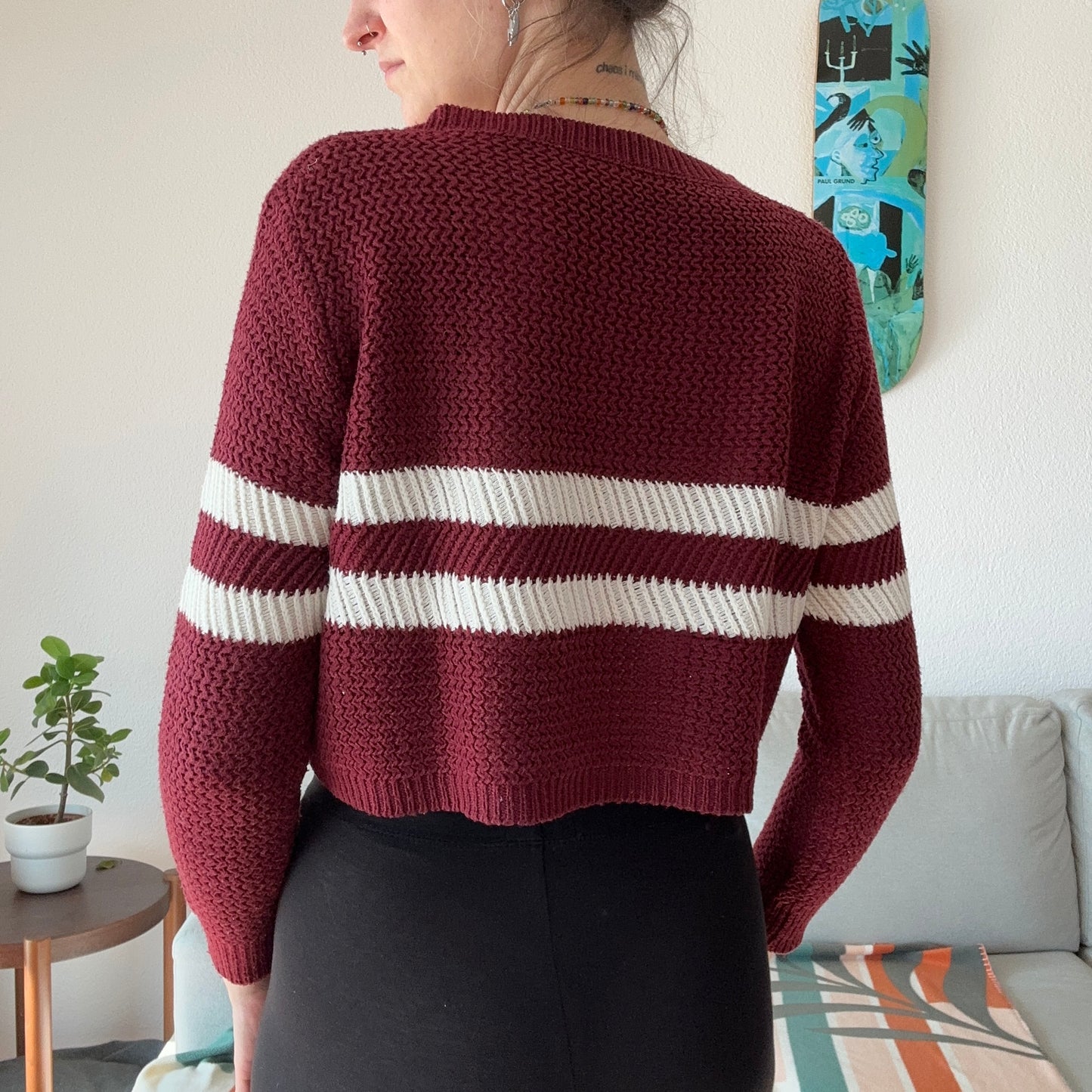 Red cropped Knit Sweater with white stripes | Bern