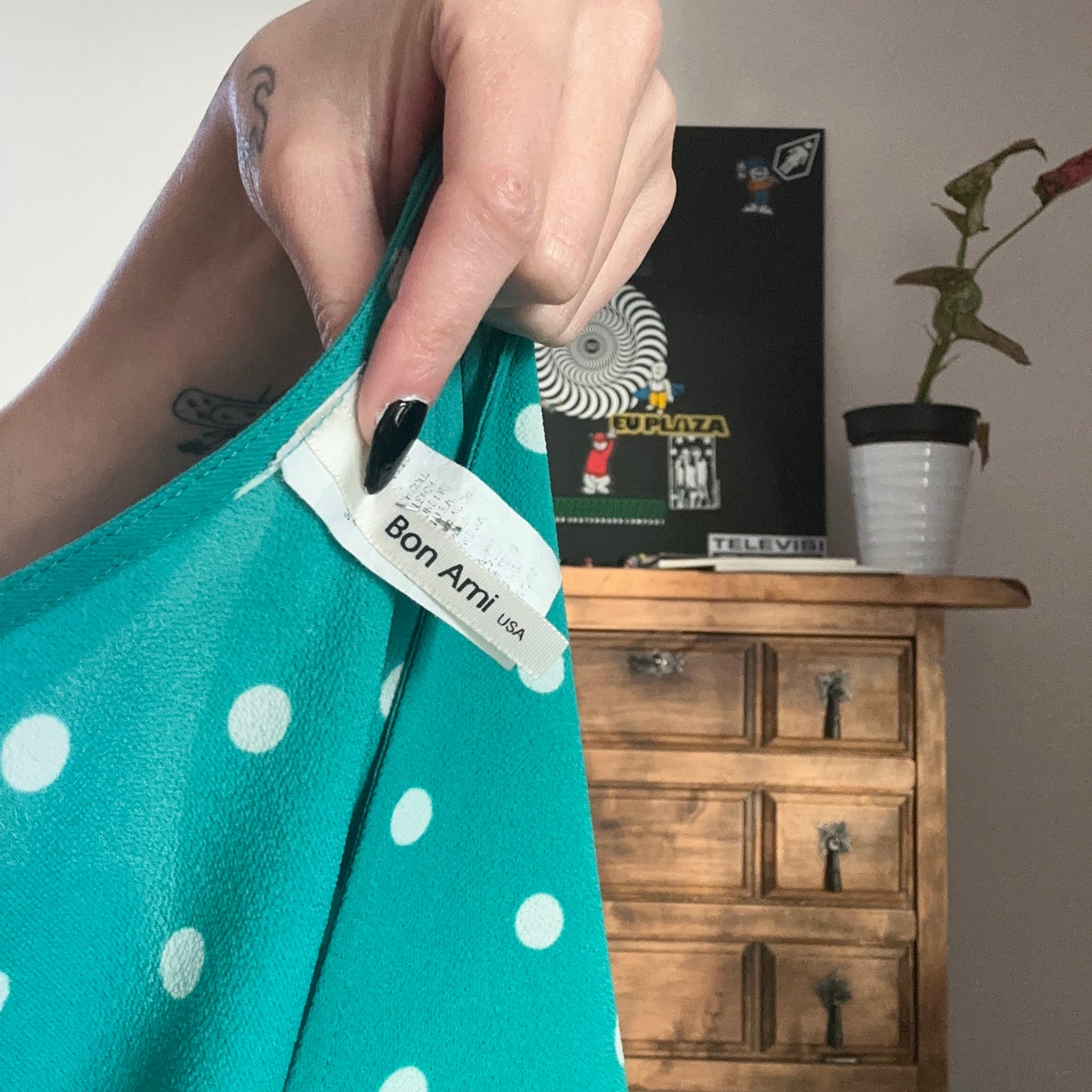 Turquoise Shirt / Blouse with white dots | Bern