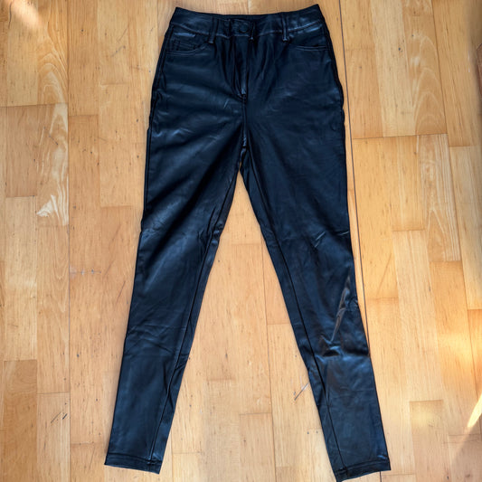 Black Fake Leather Pants|Bern