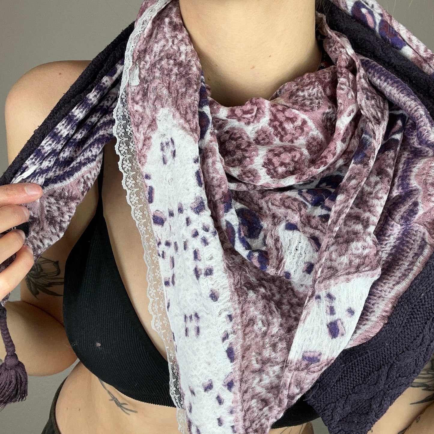 Purple Scarf with white patterns