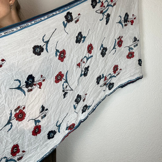 White Scarf with colorful flowers