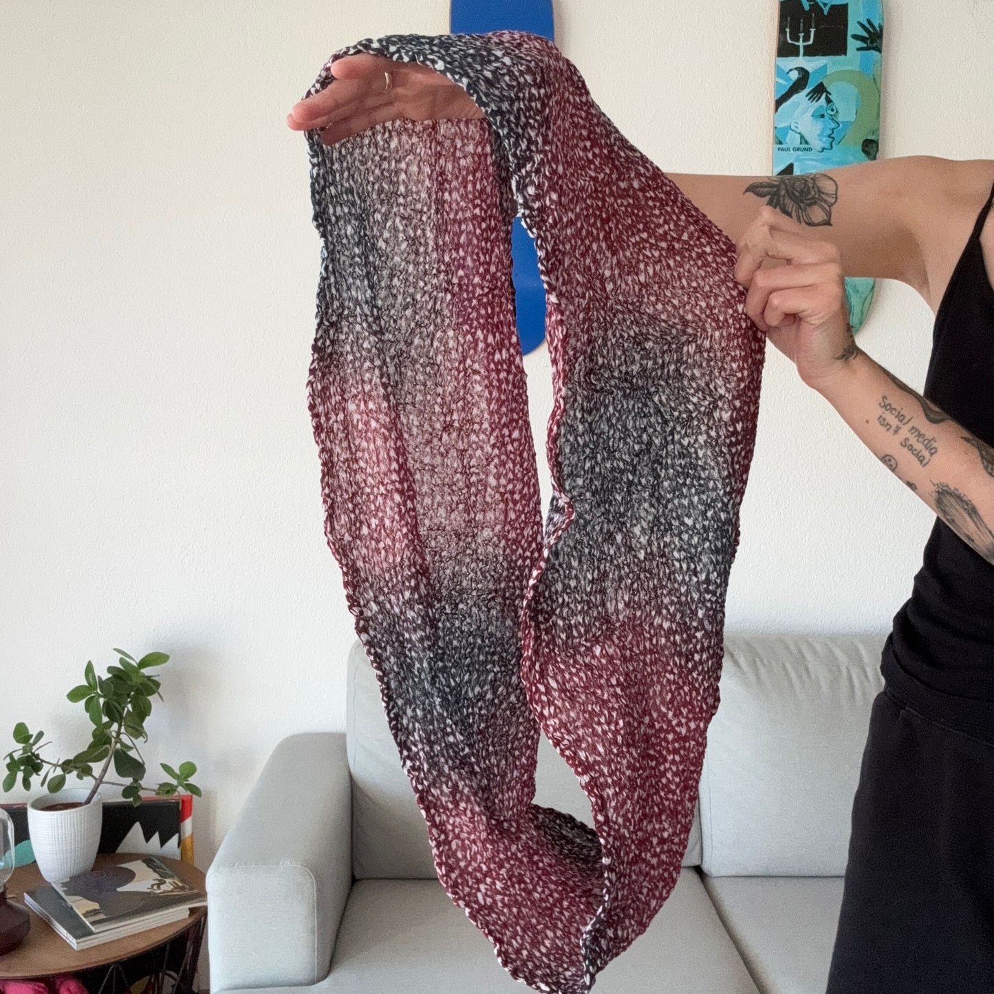 Black and Red Scarf with White dots