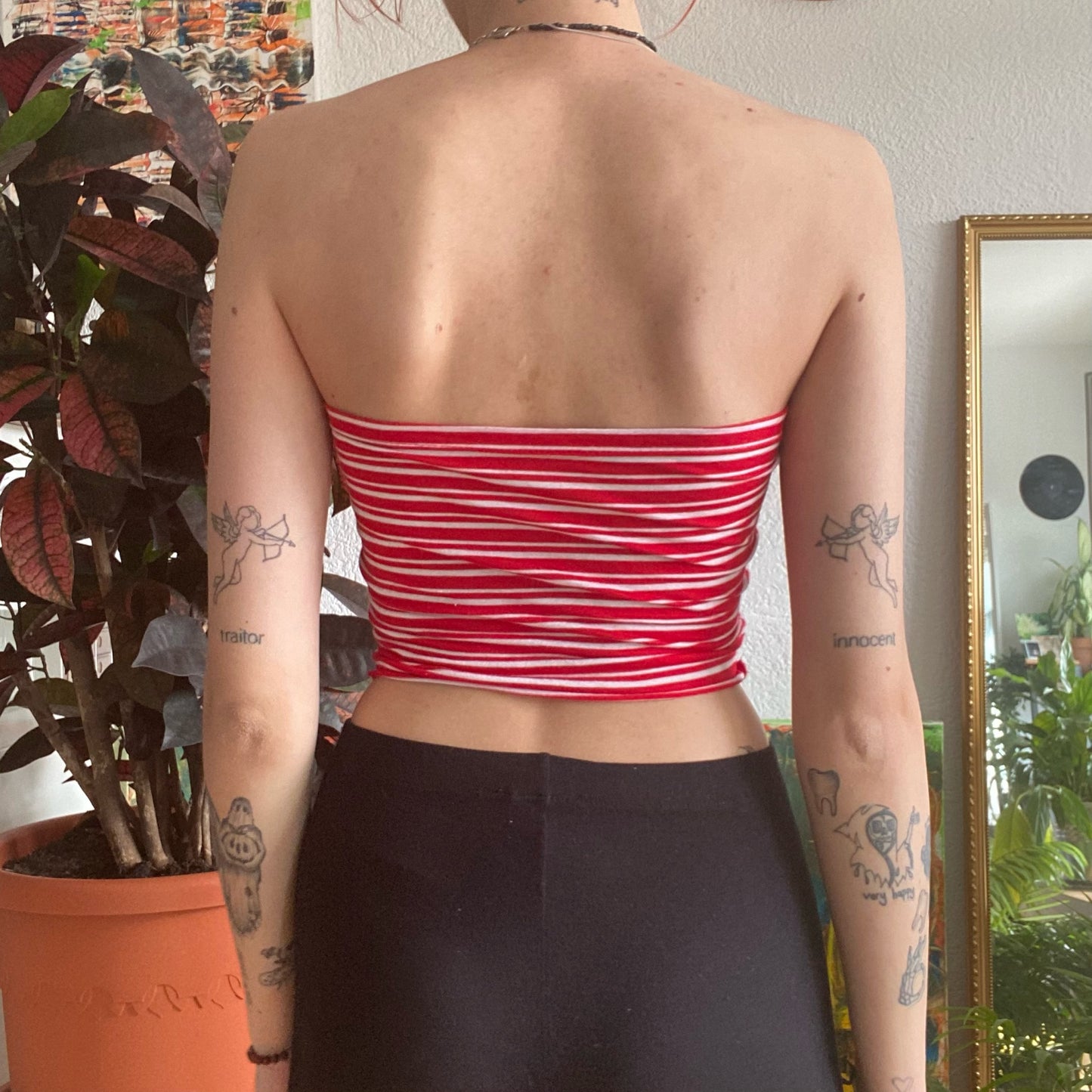 Red Reworked Bandeau Top