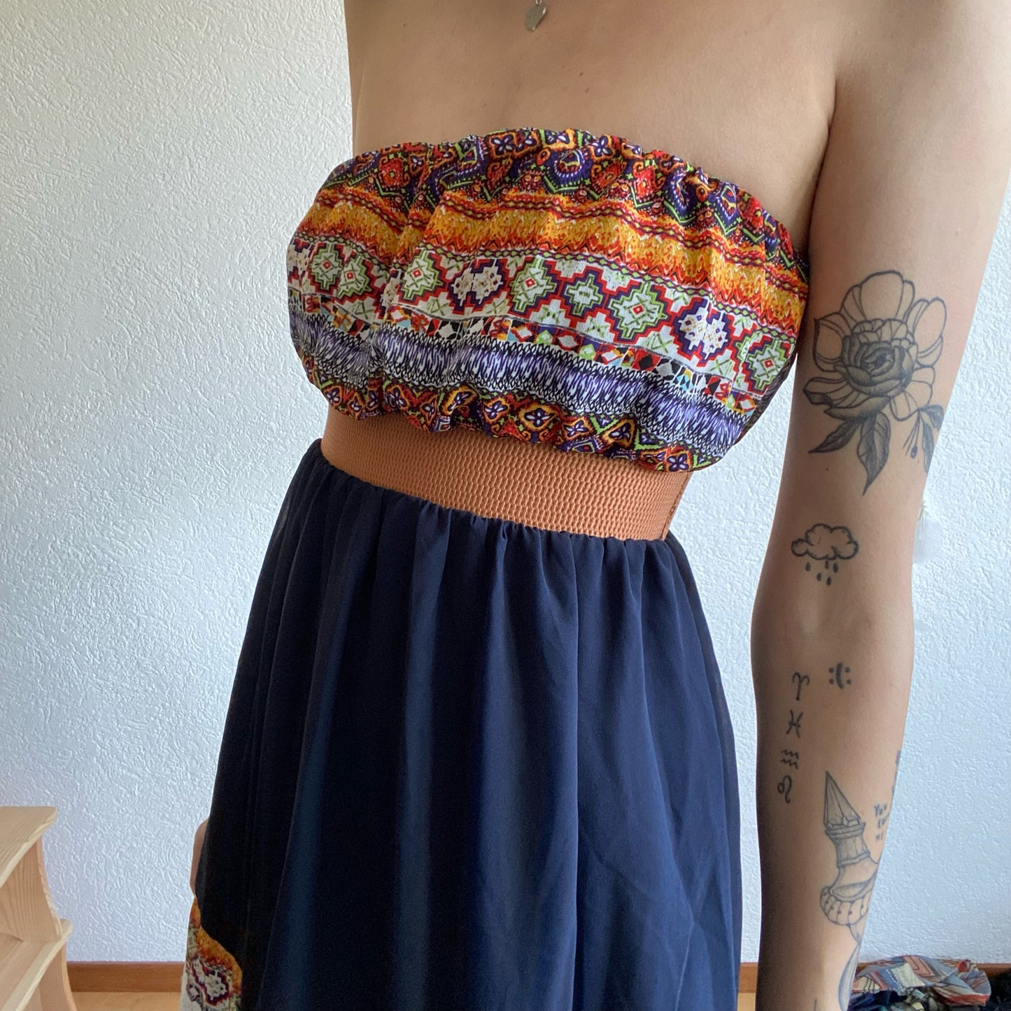 Blue Dress with colorful top| Bern