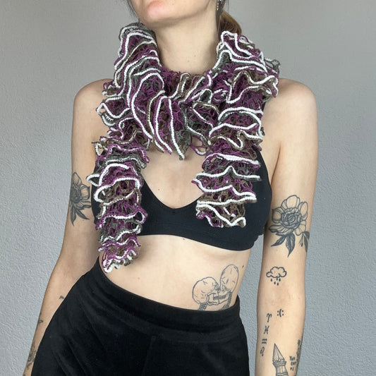 Purple, Khaki knitted Scarf
