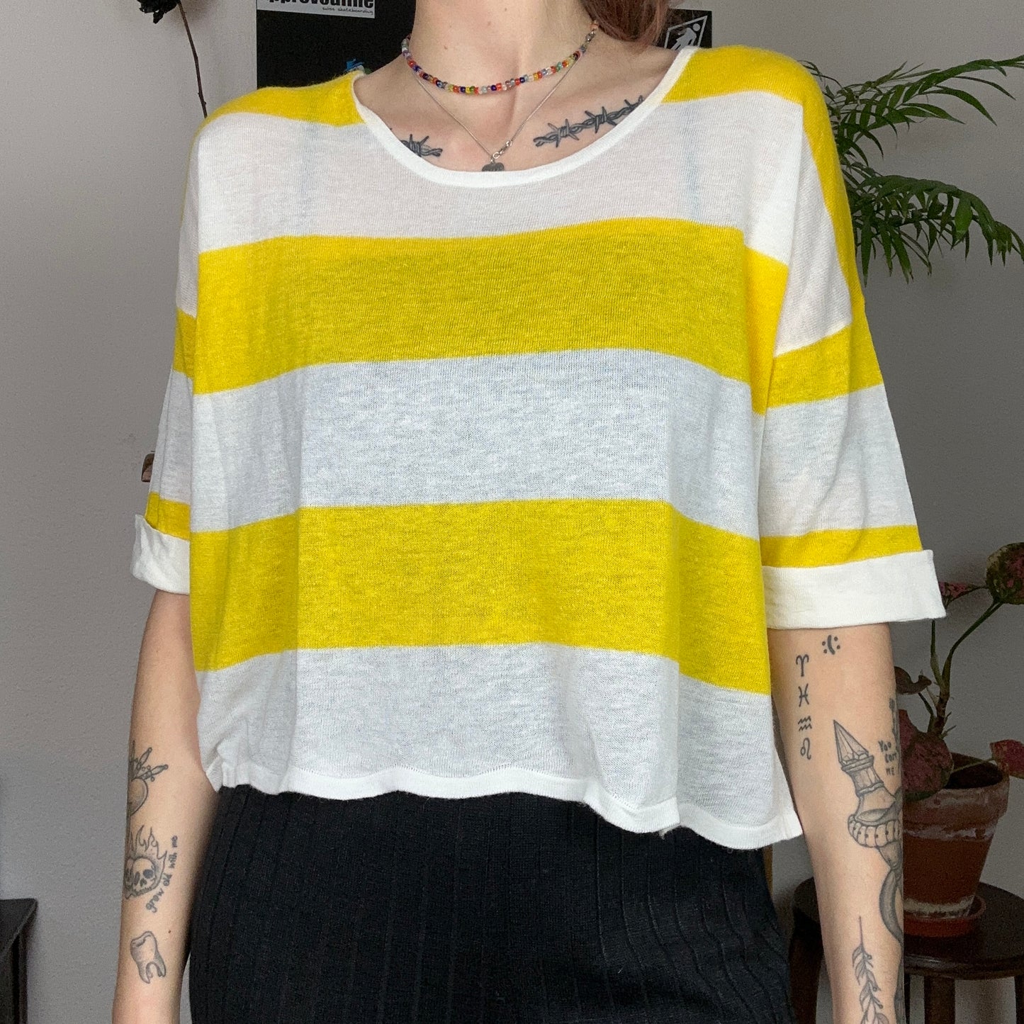 White and Yellow cropped Shirt | Bern