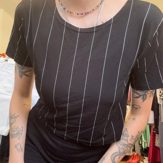 Black cropped Shirt with white stripes | Bern