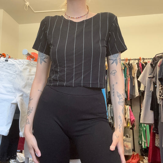 Black cropped Shirt with white stripes | Bern