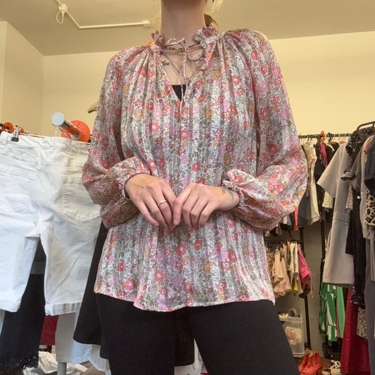 White Blouse with pink and green Flower Pattern | Bern