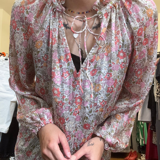 White Blouse with pink and green Flower Pattern | Bern