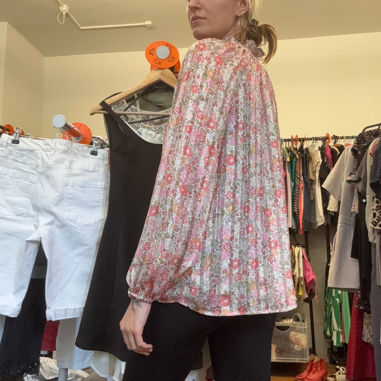 White Blouse with pink and green Flower Pattern | Bern