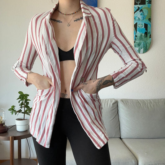 White Cardigan with pink Stripes