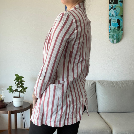 White Cardigan with pink Stripes