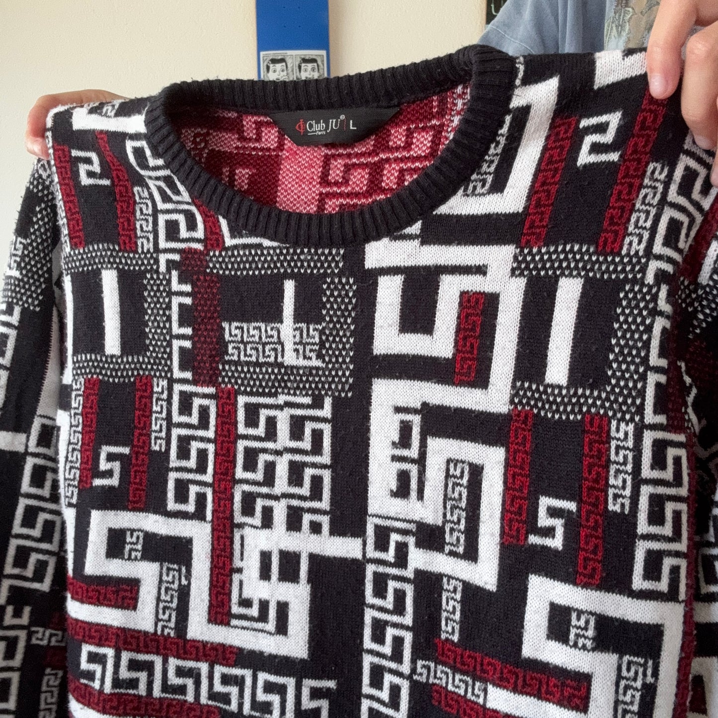 Black, Red and white sweater