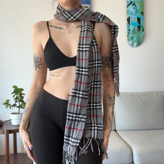 Gray Scarf with black and red stripes