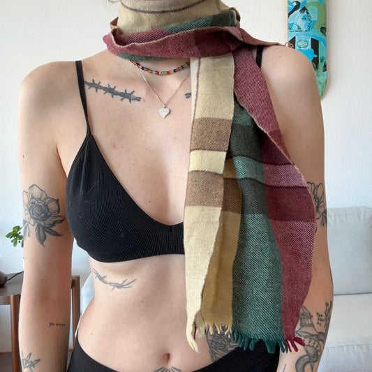 Green, Red, and Beige Scarf