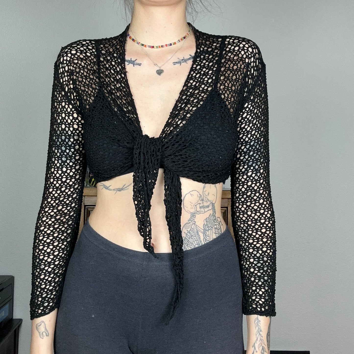 Y2K Black "Fishnet" cropped Cardigan | Bern