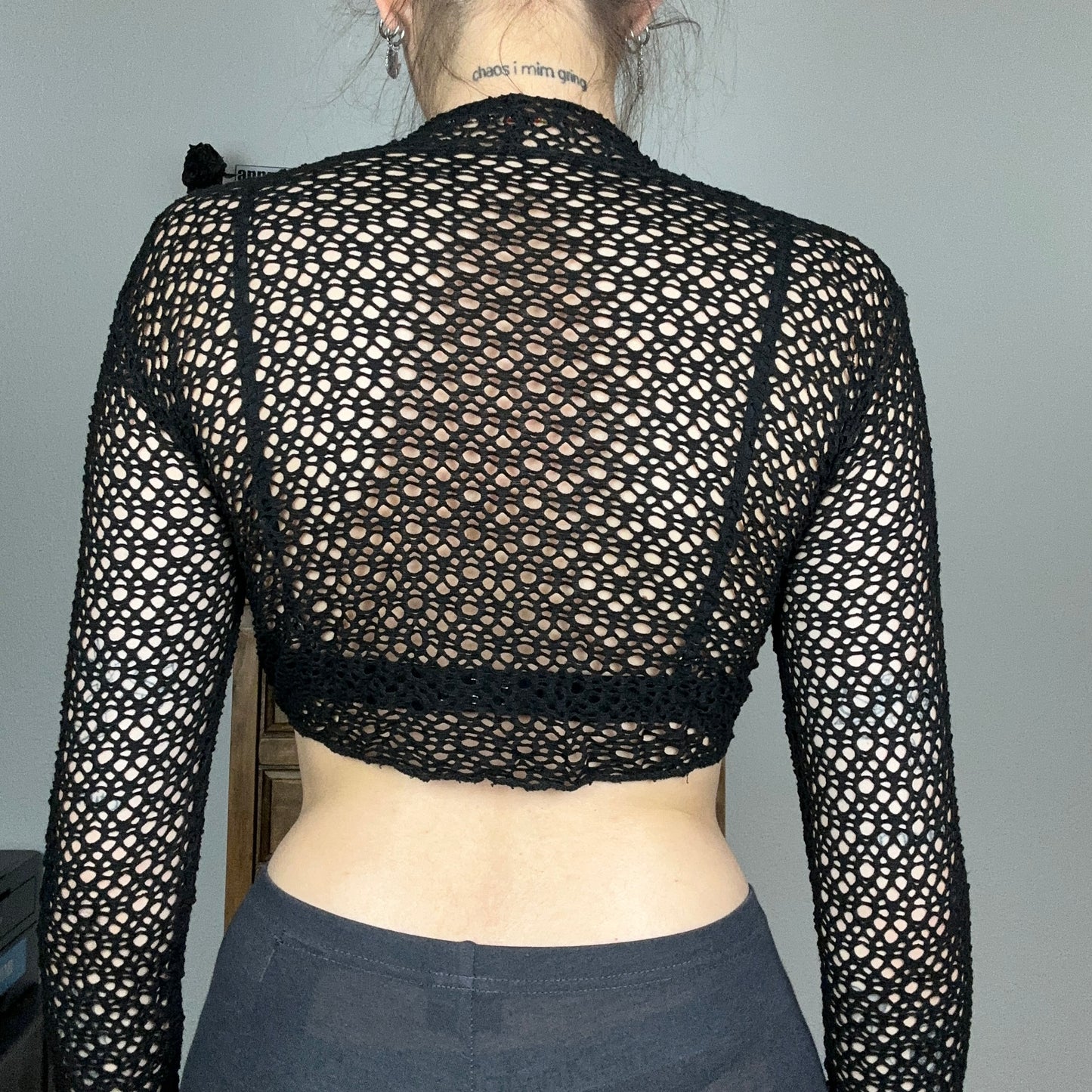 Y2K Black "Fishnet" cropped Cardigan | Bern