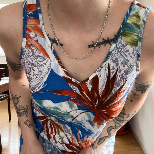 White Dress with Blue, orange, white and green pattern | Bern