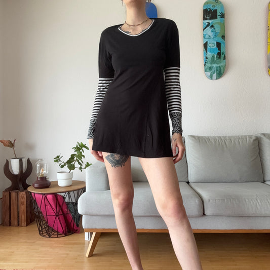 Black Dress with black and white striped sleeves | Bern