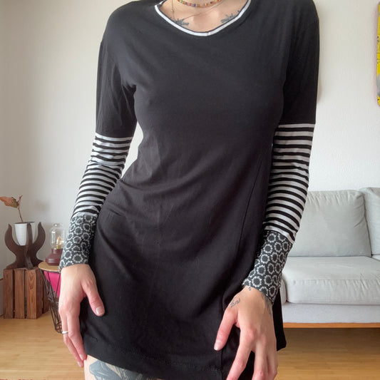 Black Dress with black and white striped sleeves | Bern