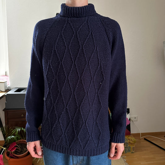 Vintage Blue Knit Sweater with Turtleneck