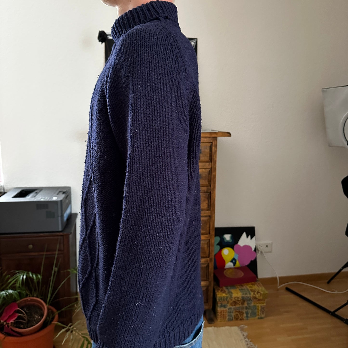 Vintage Blue Knit Sweater with Turtleneck