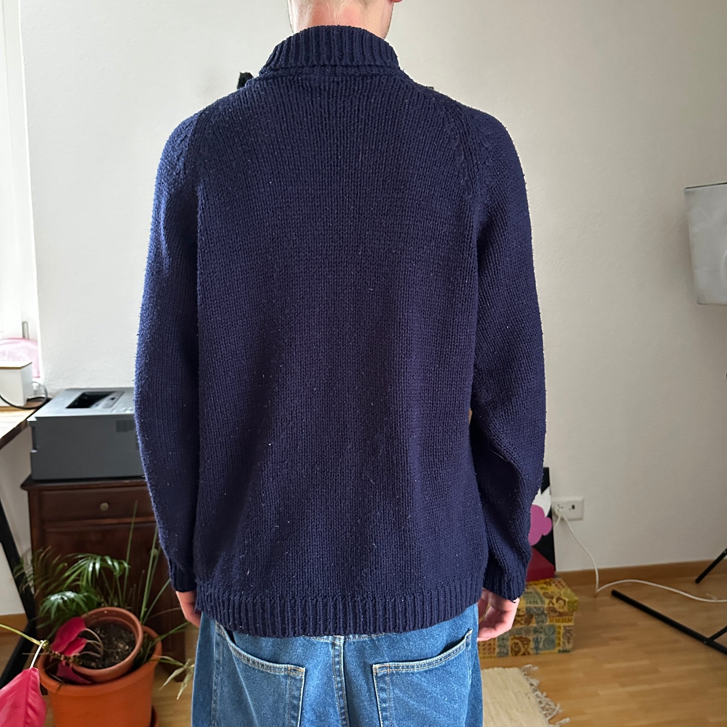 Vintage Blue Knit Sweater with Turtleneck