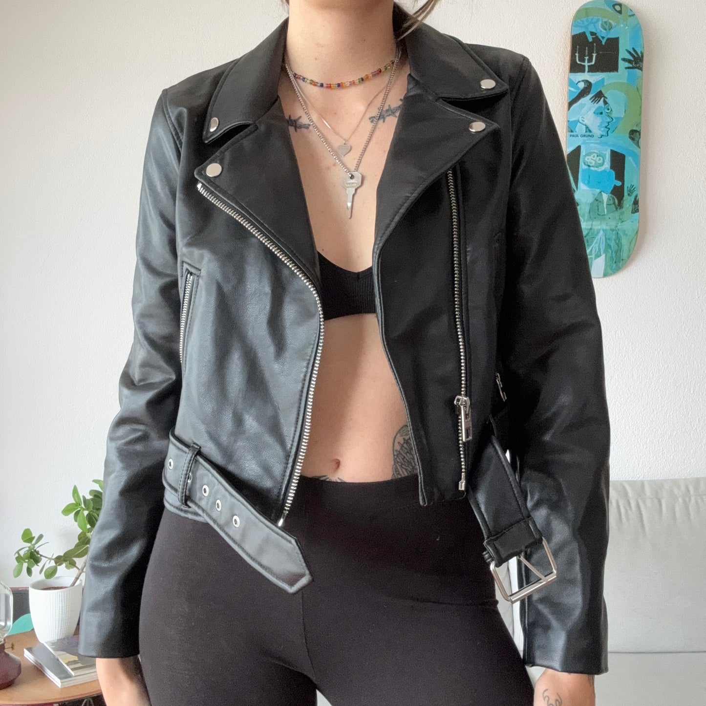 Black Fake Leather Jacket | Bern