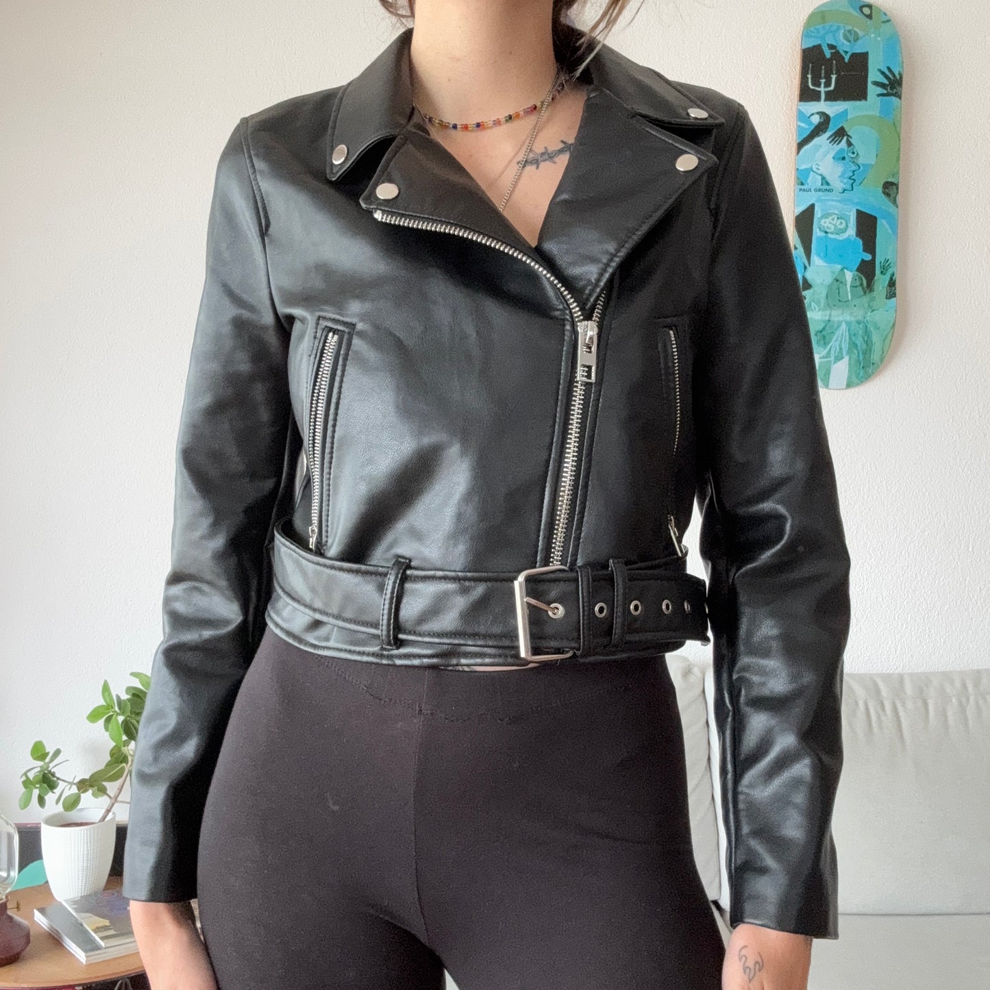 Black Fake Leather Jacket | Bern
