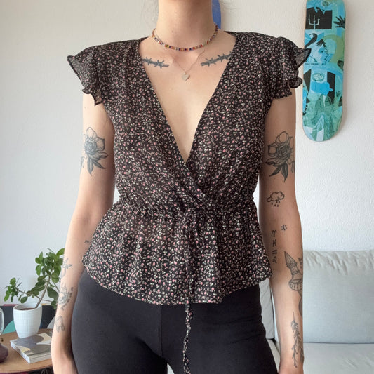 Black Shirt / Blouse with Flower Print | Bern