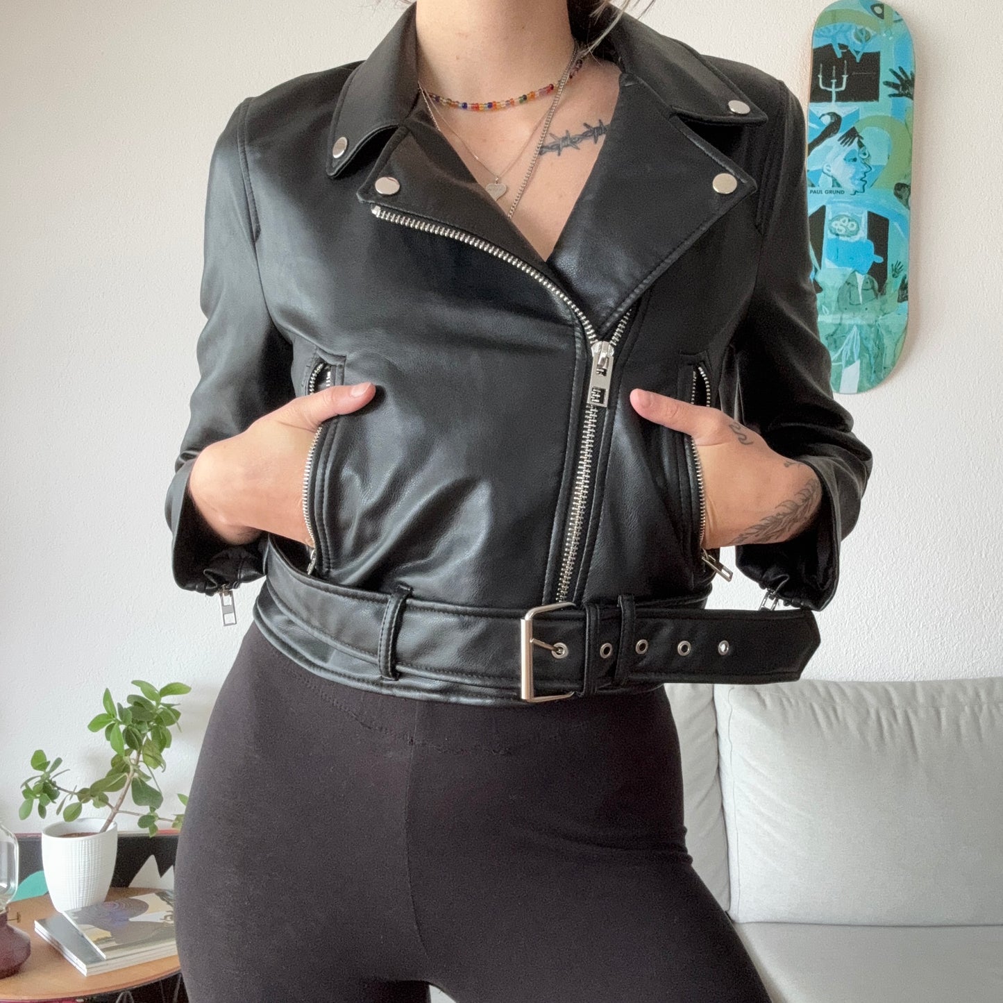 Black Fake Leather Jacket | Bern