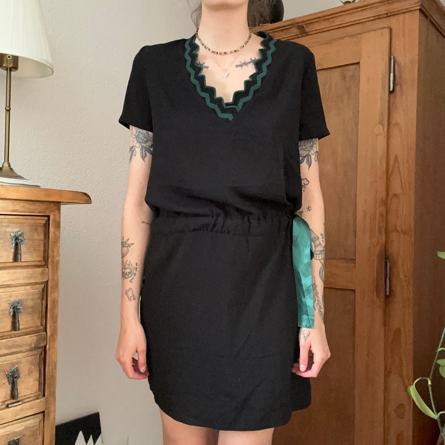 Black Dress With Green Details