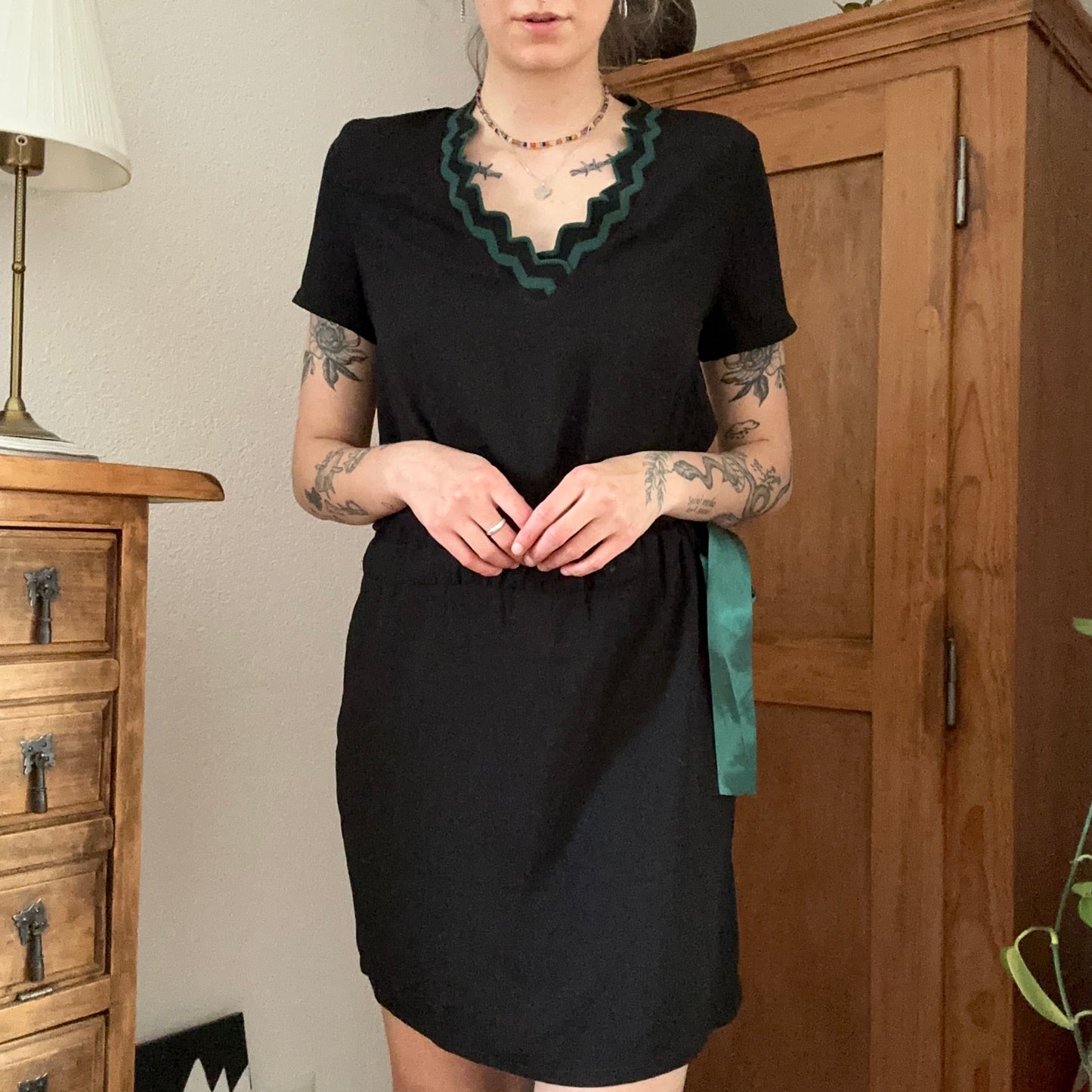 Black Dress With Green Details