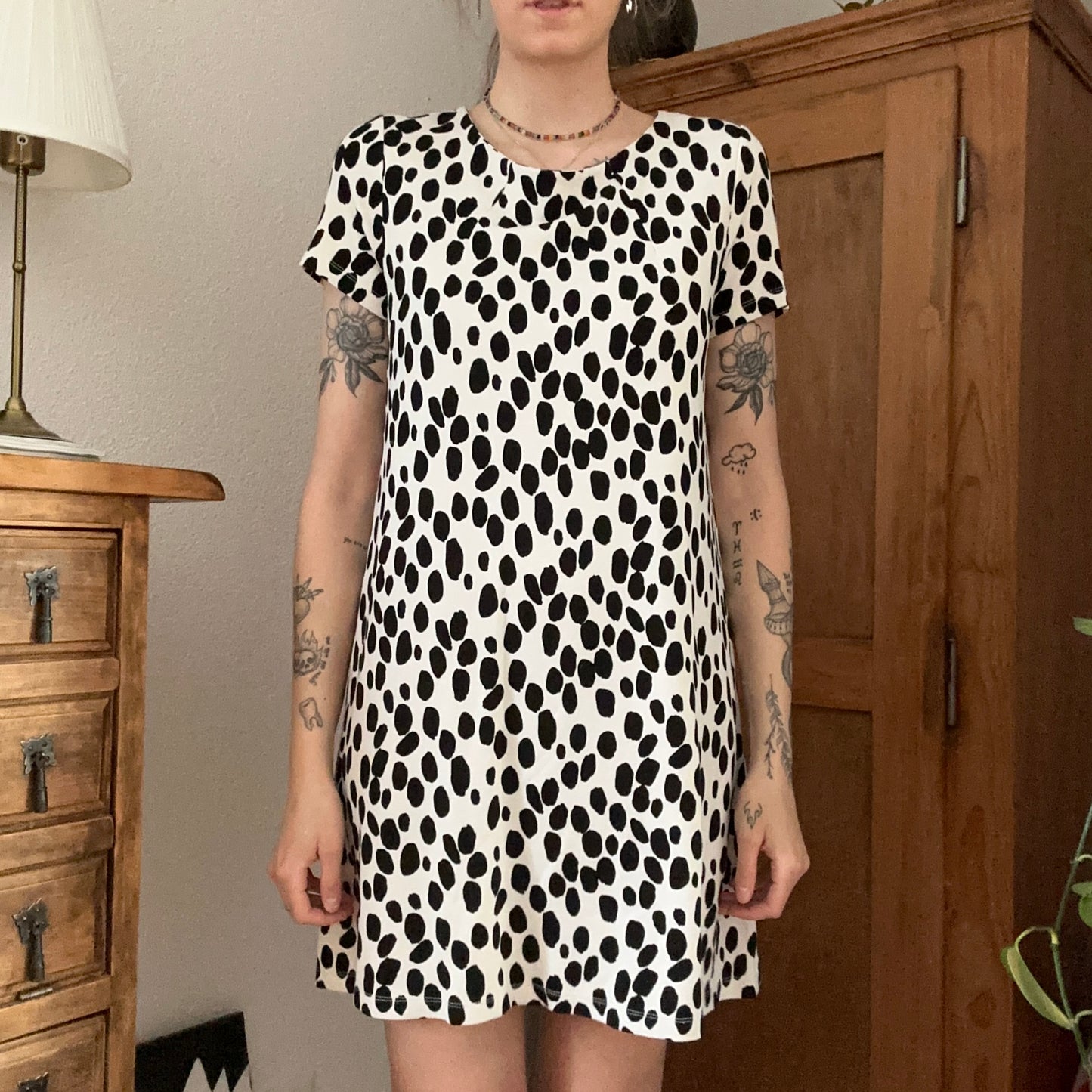 White Dress with black dots